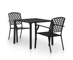 Outdoor Bistro Set 3 Piece Steel Black Mesh Patio Table Stacking Chairs