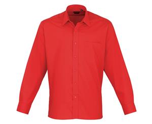 Premier Mens Long Sleeve Formal Plain Work Poplin Shirt (Strawberry Red) - RW1081