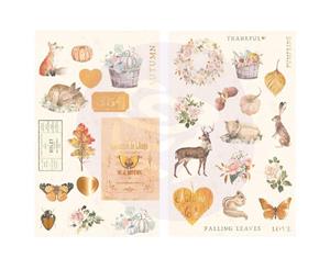 Prima Marketing - Autumn Sunset - Chipboard Stickers 34 pack - Icons with Foil Accents