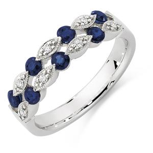 Ring with Sapphire & Diamonds in 10ct White Gold