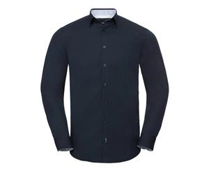 Russell Collection Mens Long Sleeve Contrast Ultimate Stretch Shirt (Bright Navy/Oxford Blue) - PC3683