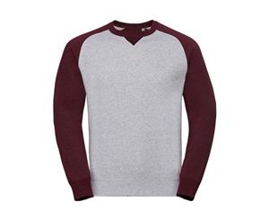 Russell Mens Authentic Baseball Sweatshirt (Light Oxford/Burgundy Melange) - RW7106