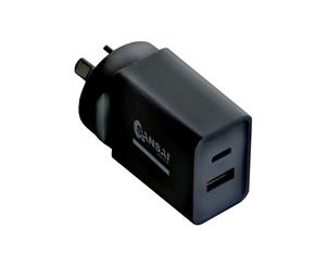 Sansai 3.0A 15W USB-C/2.4A 12W USB-A Outlets Charger for Tablet/Camera/Phone BK