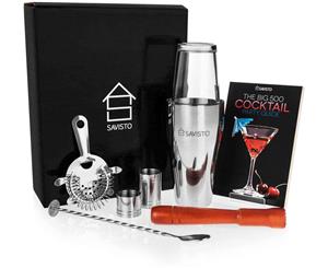 Savisto Premium 8 Piece Boston Cocktail Shaker & Recipe Book