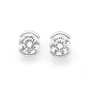 Silver CZ Bezel Top Stud Earrings