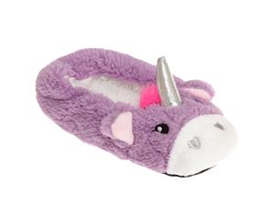 Slumberzzz Kids/Girls Fleece Unicorn Slippers (Purple/White) - SL651