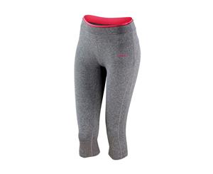 Spiro Womens/Ladies Fitness Capri Pants/Bottoms (Sport Grey Marl / Hot Coral) - RW4775