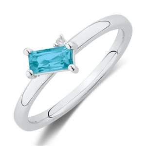 Stacker Ring with Diamond & Blue Topaz in Sterling Silver