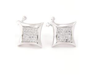 Sterling 925 Silver MICRO PAVE Earrings - CURVED 12mm - Silver