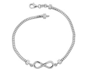 Sterling Silver Square Python Link Infinity Bracelet 7.5" - White