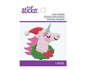 Sticko Fuzzy Stickers - Embroidered Unicorn Santa Face