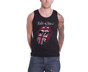 The Rolling Stones Vest Top Union Jack Tongue Band Logo Official Mens - Black