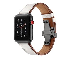 WIWU New Genuine Leather Watch Band Black Metal Butterfly Buckle For Apple Watch 5/4/3/2/1-White