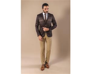 Wessi Slimfit Chest Modeled Cotton Brown Blazer