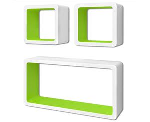 White and Green MDF Cubes Floating Shelf Set 3PCS Wall Display Book/DVD Storage