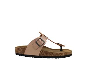 WildSole Dusty Ladies Comfort Cork Footbed Thong Buckle Slide Sandal - Rose Gold