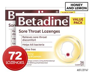 2 x 36pk Betadine Sore Throat Lozenges Honey & Lemon