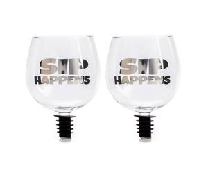 2PK Sip Happens Tipple Topper Drinking 220ml Bar/Wine Glass for Bottle Clear/SL