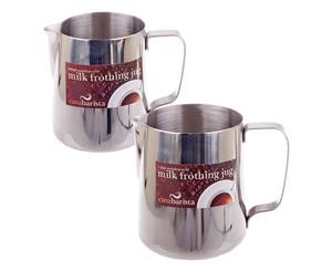 2pc Casa Barista 600ml & 900ml Stainless Steel Milk Coffee Latte Frothing Jug