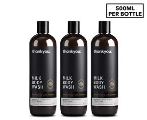 3 x Thankyou. Body Wash Lemon Myrtle & Goat's Milk 500mL