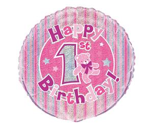 45cm 1st Birthday - Pink Foil Prismatic Balloons Packaged