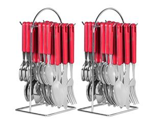 48pc Avanti Hanging Cutlery Set Stainless Steel Tea Spoon Fork Knife w Rack Red