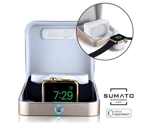 5-in-1 Apple Watch charger - [NEW] SUMATO WATCHBOX Charging Station for Apple Watch Band 42mm 38mm + 5000mAh Power Bank Charging cable Keychain Travel Charger Apple Watch Series 2 3 1 (Gold)