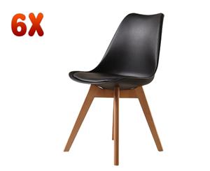 6x Black Eames Replica PU Padded Leather Retro Dining Chairs Cafe Office Kitchen Chair