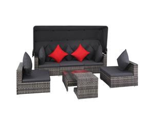 7 Pieces Garden Lounge Set with Cushions Poly Rattan Grey Sofa Set