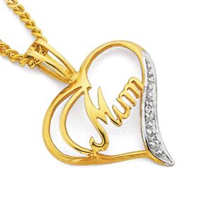 9ct Gold Diamond Heart 'Mum' Pendant