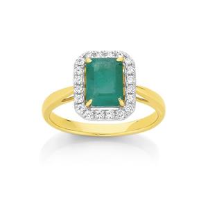 9ct Gold Emerald & Diamond Dress Ring