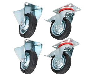 AB Tools 3 75mm Fixed + Swivel Castors with Brakes Wheels Trolley Furniture 4 Pack