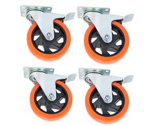 AB Tools 5" Swivel PVC Trolley Castor Wheel With Brake Roller Bearings 150kg Load 4pc