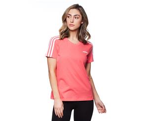 Adidas Women's Essentials 3-Stripe Slim Fit Tee / T-Shirt / Tshirt - Pink/White