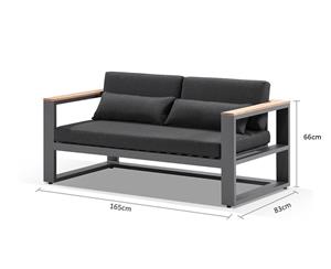 Balmoral 2 Seater Outdoor Aluminium And Teak Lounge - Outdoor Aluminium Lounges - Charcoal Aluminium with Denim