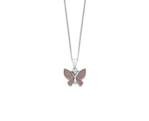 Bevilles Children's Sterling Silver Pink Glitter Butterfly Necklace