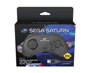 Black Retro-Bit Sega Saturn Gamepad for PC Mac and Steam