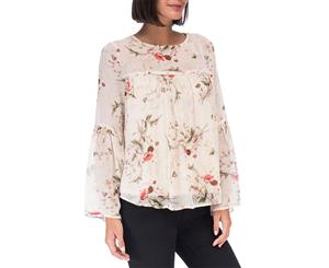 Bobeau Rayes Flute Sleeve Blouse