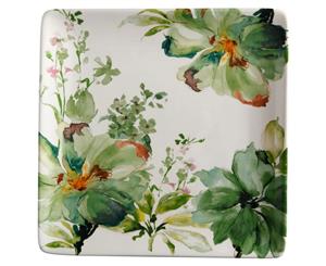 Casa Domani 32cm Botanical Ceramic Square Serving Food Platter Plate GRN WHT