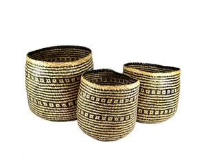 Casa Regalo Sea Grass Natural & Black Zig Zag Baskets Set of 3