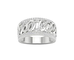 De Couer 9KT White Gold Diamond Cuban Link Band (3/8CT TDW H-I Color I2 Clarity)