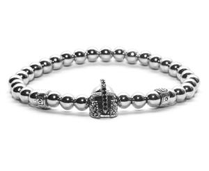 Decked-Up Men's Beads Bracelets - Silver Beads with Silver Studded Knight Helmet Charm