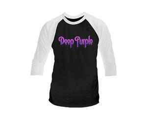 Deep T Shirt Classic Band Logo Official Mens 3/4 Sleeve Baseball - Black