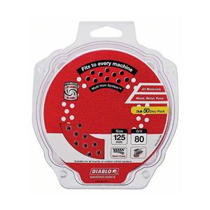 Diablo 125mm 80-Grit Multi-Hole Velcro Sanding Disc - 50 Piece