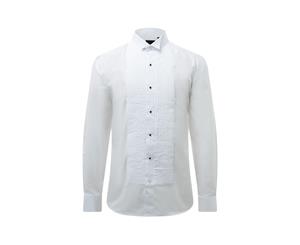 Dobell Mens White Tuxedo Shirt Regular Fit 100% Cotton Wing Pleated Stud Button