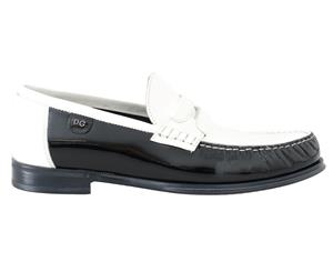 Dolce & Gabbana Black White Leather Loafers