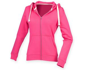 Front Row Womens/Ladies Zip Through Hooded Sweatshirt / Hoodie (Bright Pink) - RW507