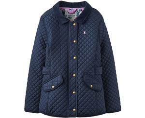 Joules Girls Newdale Zip Up Stitched Printed Quilted Warm Jacket Coat - French Navy