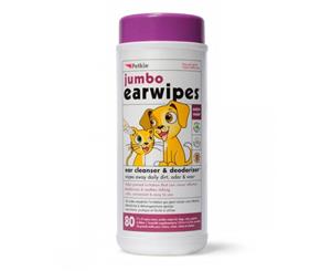 Jumbo Earwipes for Dogs & Cats Ear Cleaner & Deodorizer - Petkin - 80 Wipes