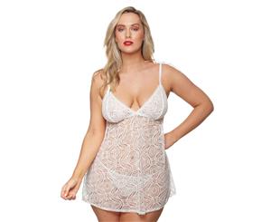 Just Sexy Women's Plus Size 2-Piece Tie Strap Lace Teddy Set - White